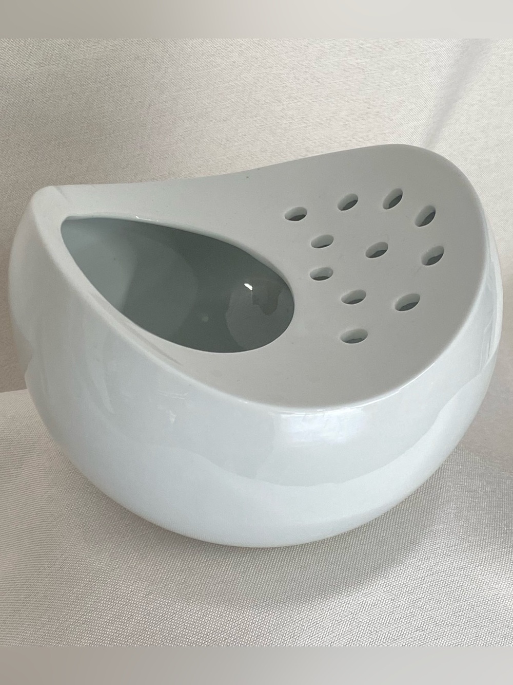 White Asymmetrical Vase Built In Flower Frog Naaman Artline Made In Israel